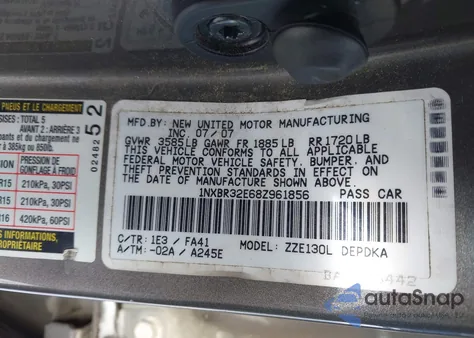 2008 Toyota Corolla Ce from USA, damaged, VIN 1NXBR32E68Z961856